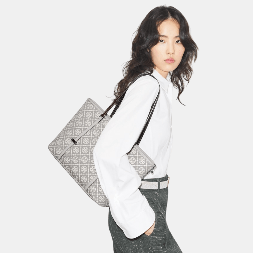 Tory Burch T Monogram Small Zip Tote (Gray) - DIVA ONLINE STORE
