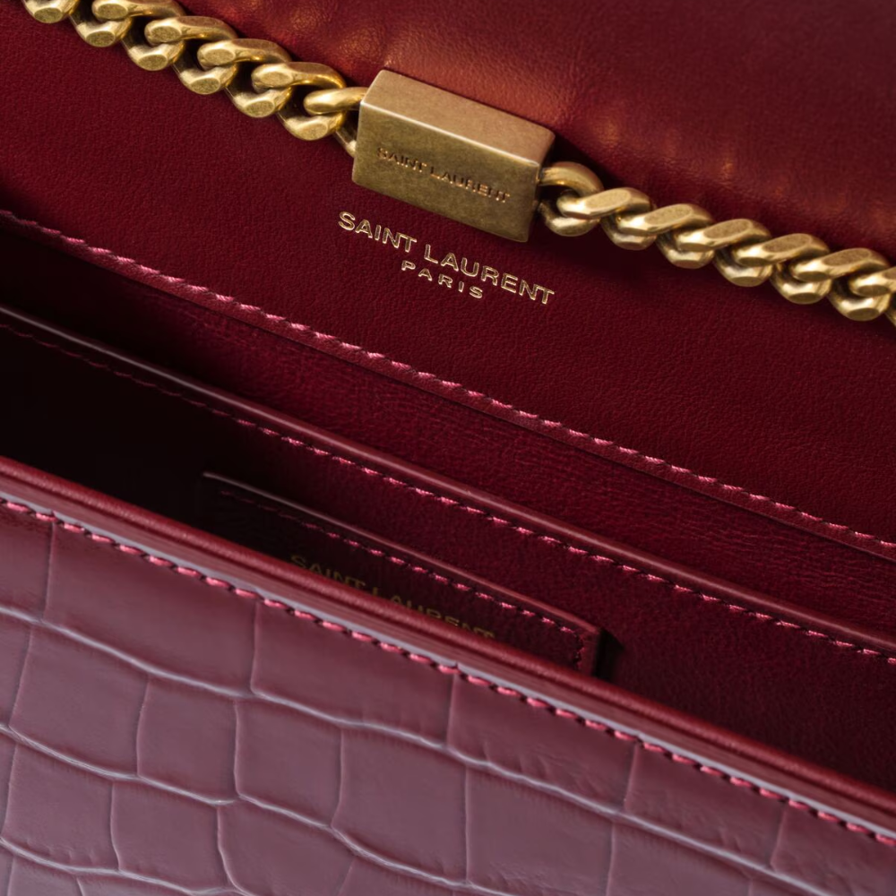 Saint Laurent Kate Small In Croc-Embossed Patent Leather (Gloss Burgundy)