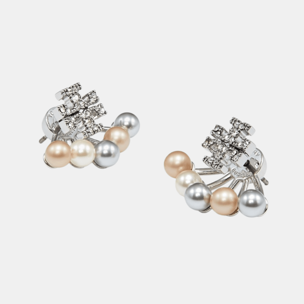 Tory Burch Moondance Pearl Front - Back Earrings (Tory Silver) - DIVA ONLINE STORE