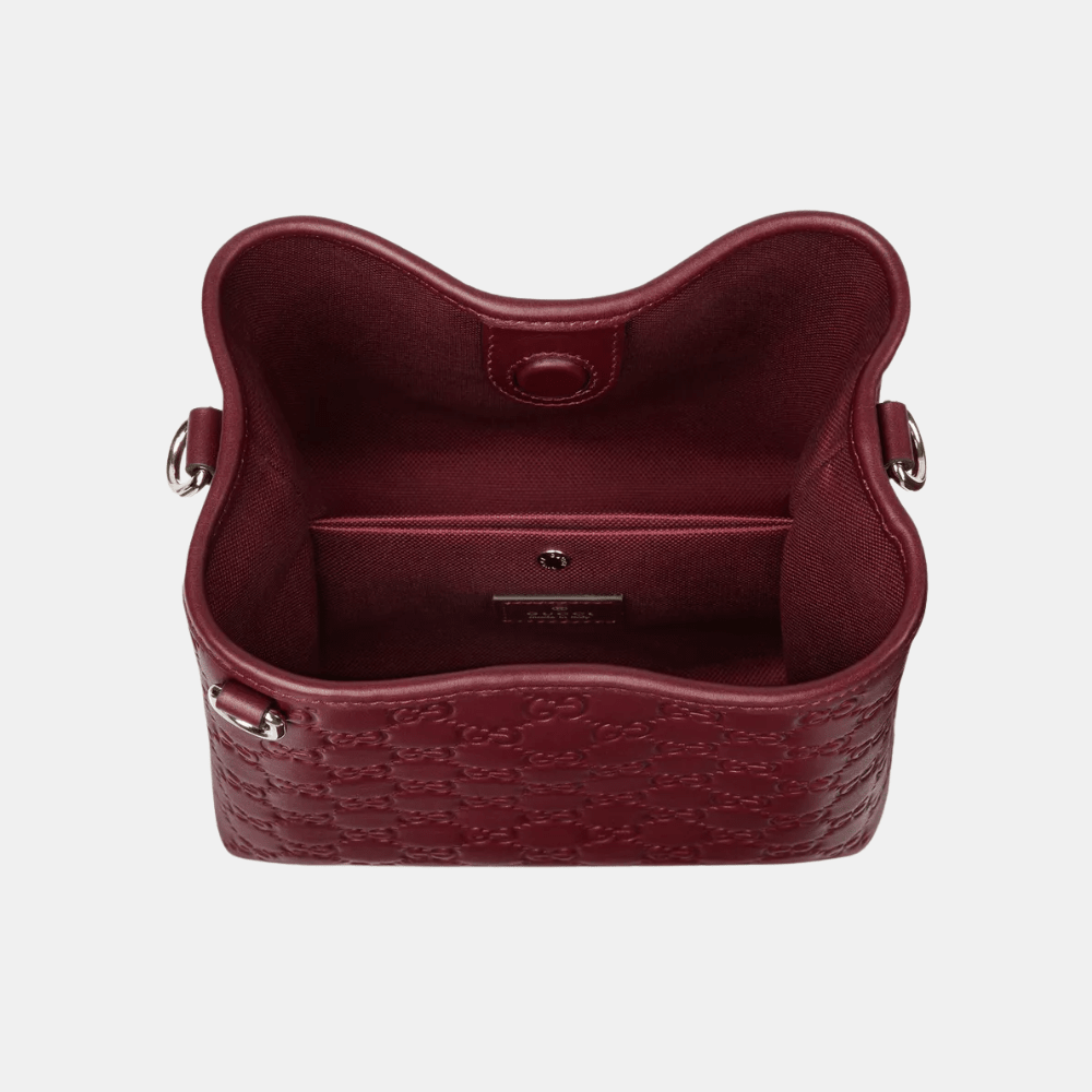 Gucci GG Emblem Small Bucket Bag In Rosso Ancora Red Leather - DIVA ONLINE STORE