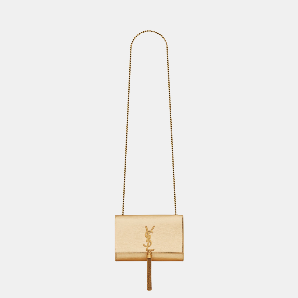 Saint Laurent Kate Small Chain Bag With Tassel In Metallic Leather