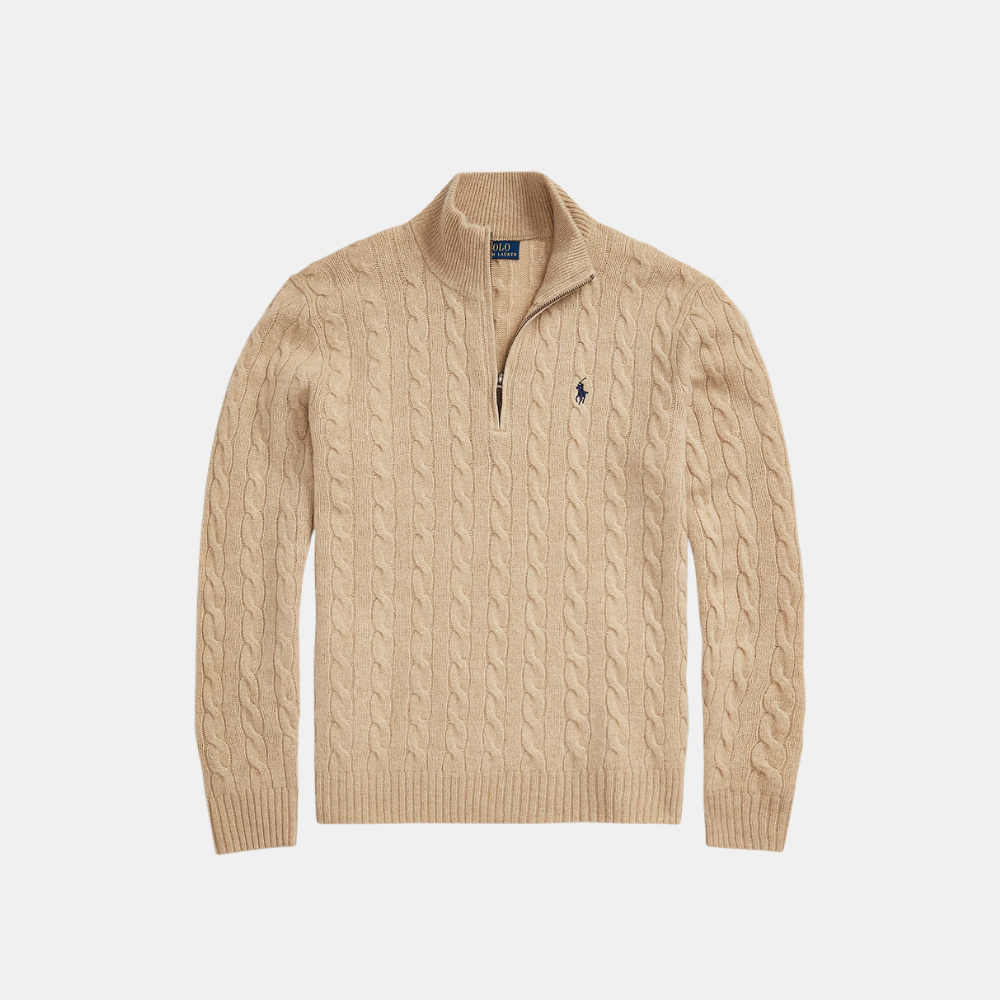 Ralph Lauren Cable-Knit Quarter-Zip Jumper (Camel Melange)