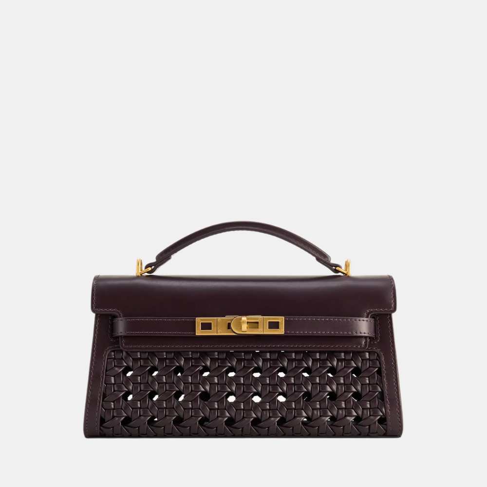 JW Pei Noor Woven Top Handle Bag (Dark Red)