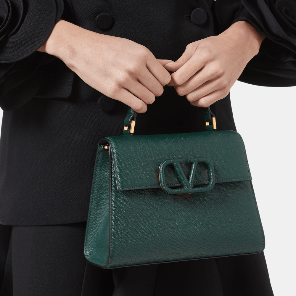 Valentino Small Vsling Grainy Calfskin Handbag (English Green) - DIVA ONLINE STORE