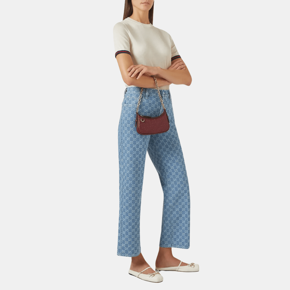 Gucci GG Emblem Mini Shoulder Bag In Rosso Ancora Red Leather - DIVA ONLINE STORE