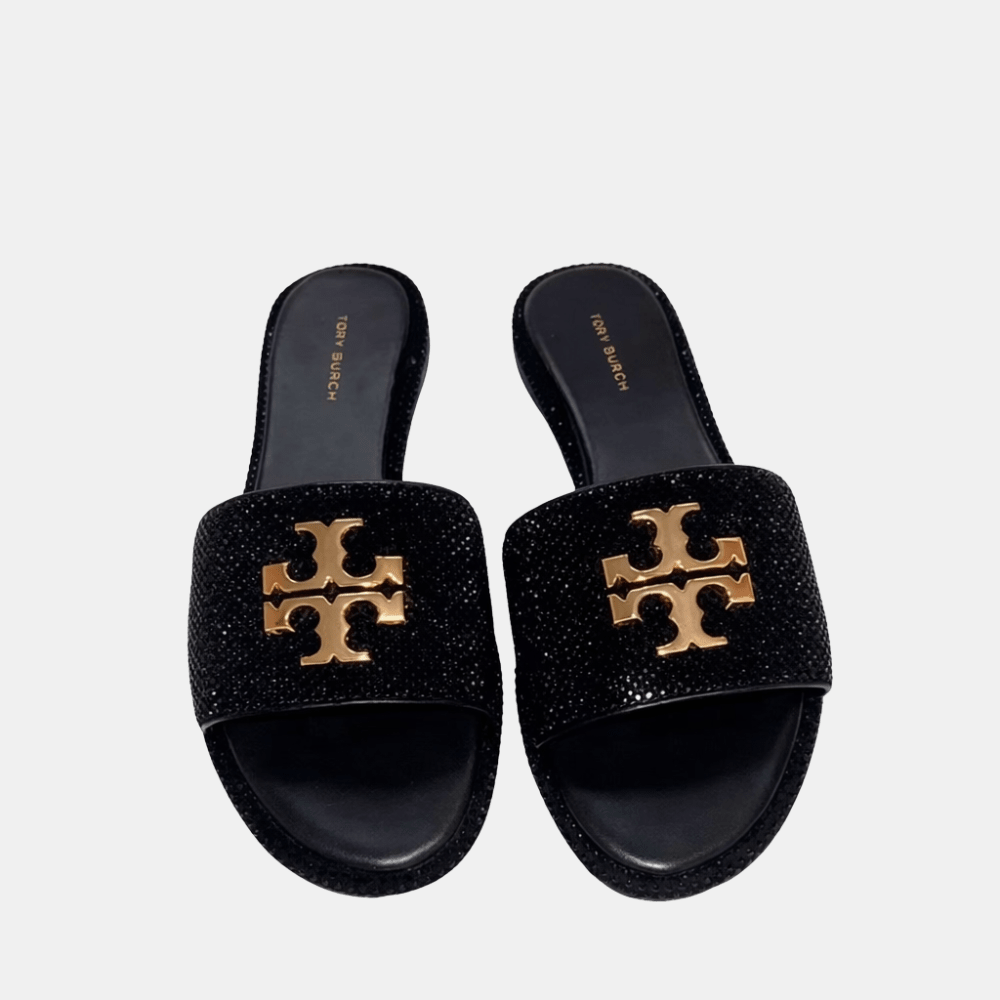Tory Burch Everly Rhinestone Slides (Black) - DIVA ONLINE STORE