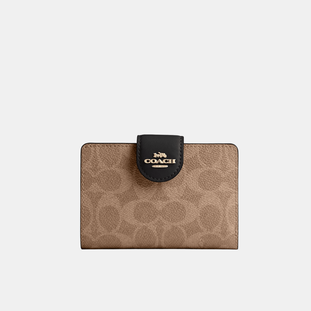 Coach Mini Wallet In Signature Canvas (Im/Tan/Black) - DIVA ONLINE STORE
