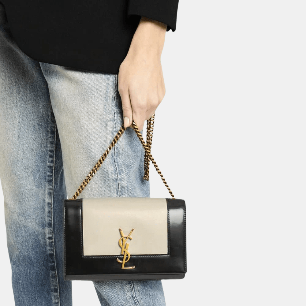 Saint Laurent Kate Small Shoulder Bag (Black/ White) - DIVA ONLINE STORE