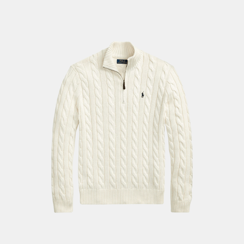 Ralph Lauren Cable - Knit Cotton Quarter - Zip Jumper (Andover Cream) - DIVA ONLINE STORE
