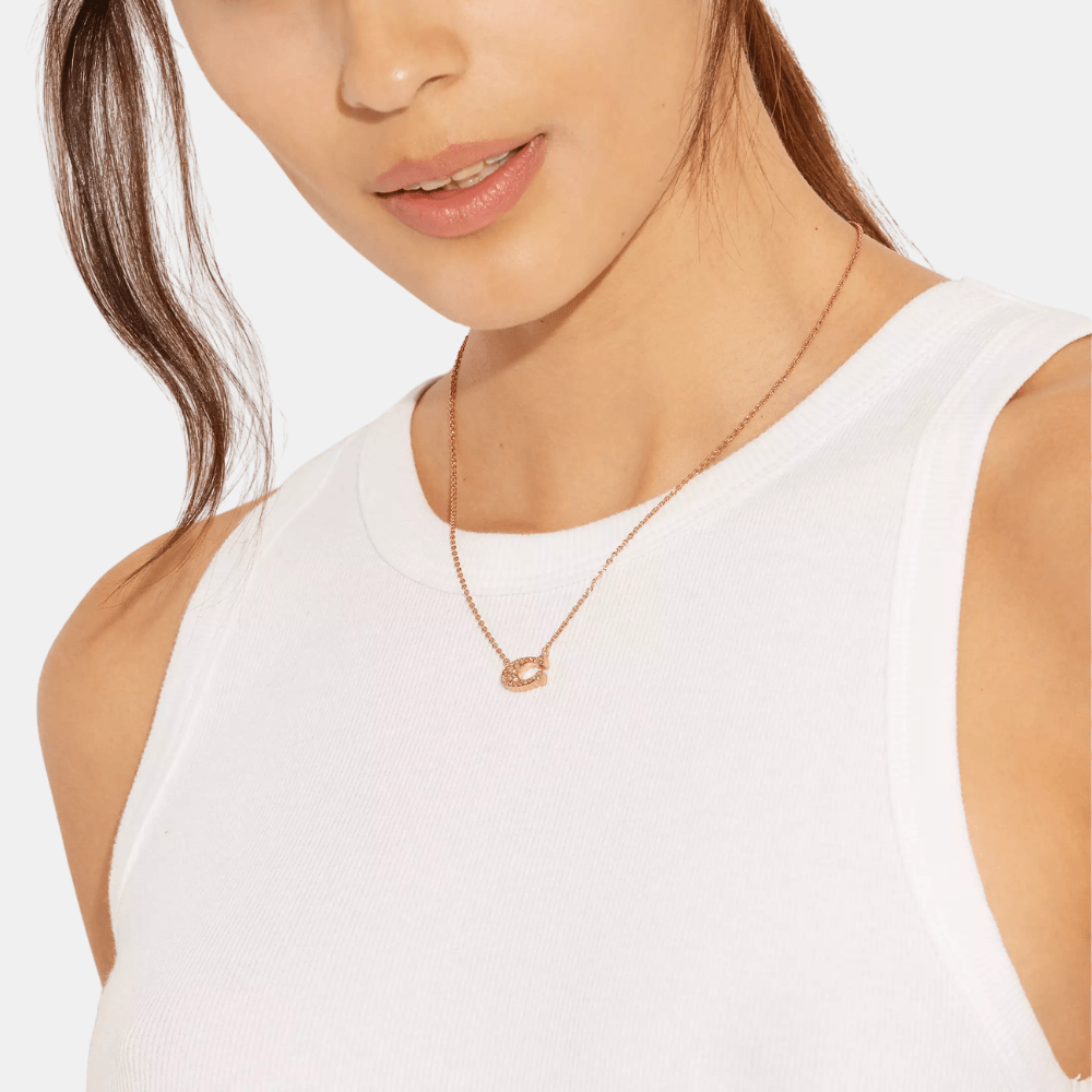 Coach Pave Signature Necklace (Rose Gold) - DIVA ONLINE STORE