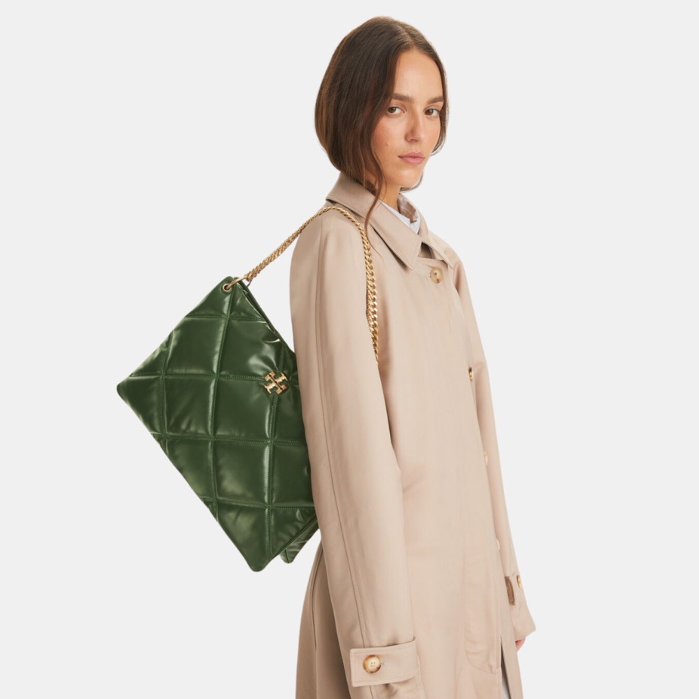 Tory Burch Kira Diamond Quilt Contrast Stitch Satchel (Basil)