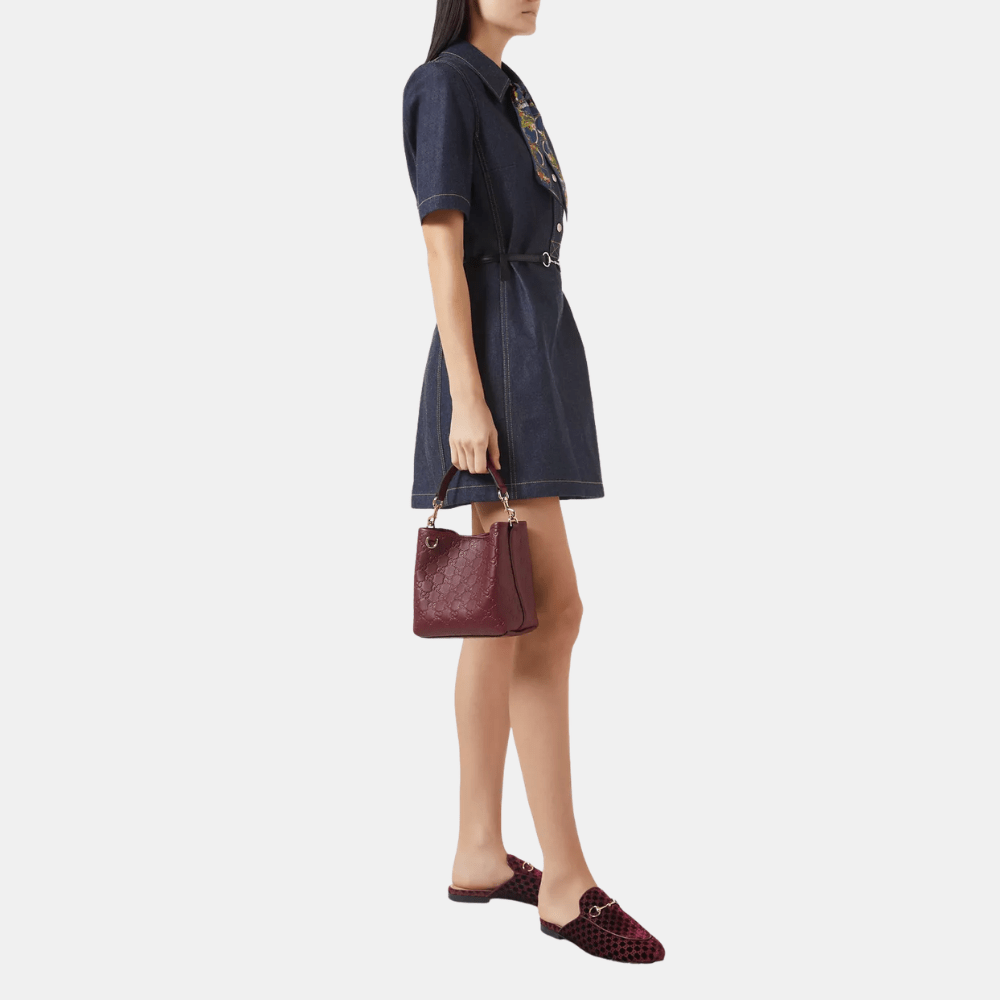 Gucci GG Emblem Small Bucket Bag In Rosso Ancora Red Leather - DIVA ONLINE STORE