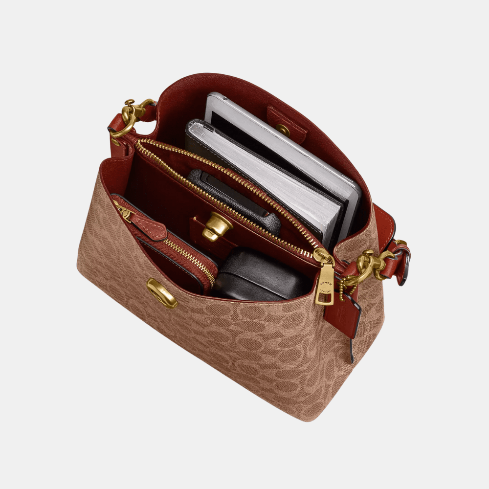 Coach Willow Bucket Bag In Signature Canvas (Tan/Rust) - DIVA ONLINE STORE