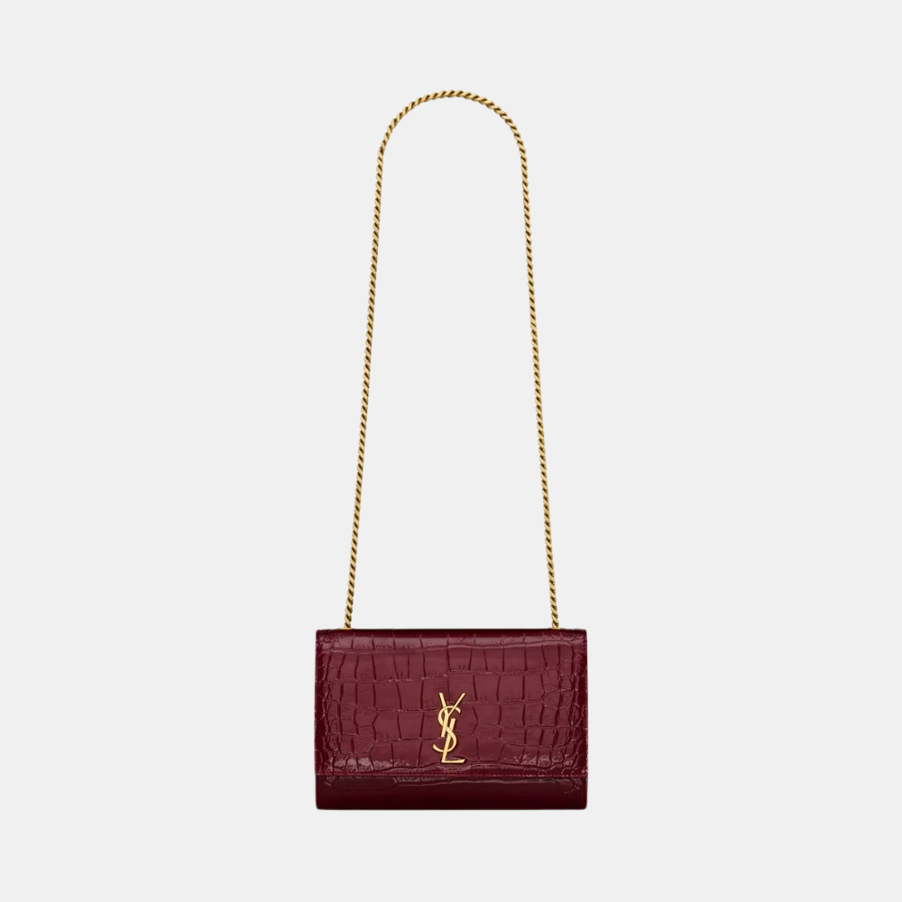 Saint Laurent Kate Small In Croc-Embossed Patent Leather (Gloss Burgundy)