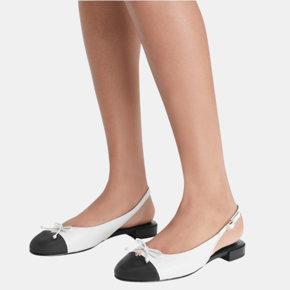 Tory Burch Cap - Toe Slingback (Light Cream/Perfect Black) - DIVA ONLINE STORE