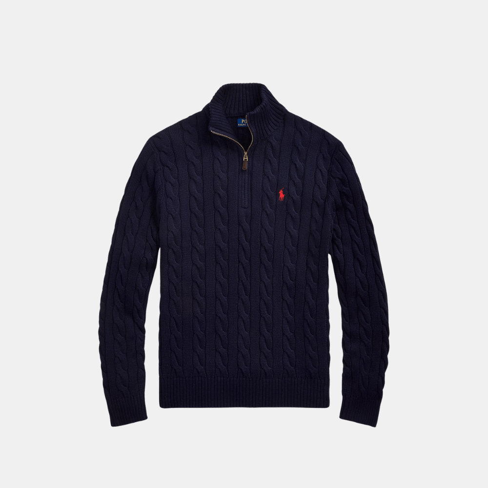 Ralph Lauren Cable - Knit Cotton Quarter - Zip Jumper (Hunter Navy) - DIVA ONLINE STORE