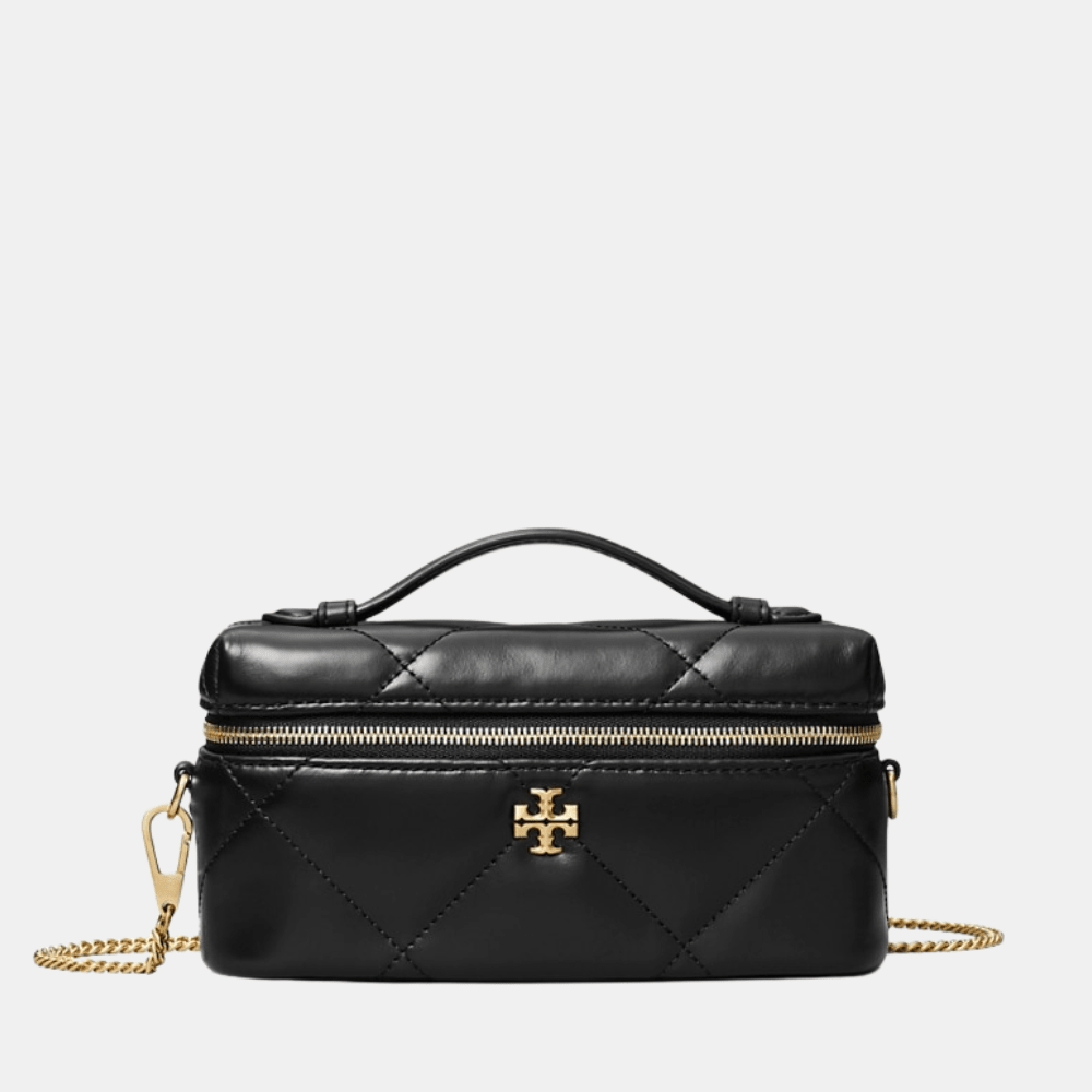 Tory Burch Kira Diamond Quilt East - West Vanity Case (Black) - DIVA ONLINE STORE