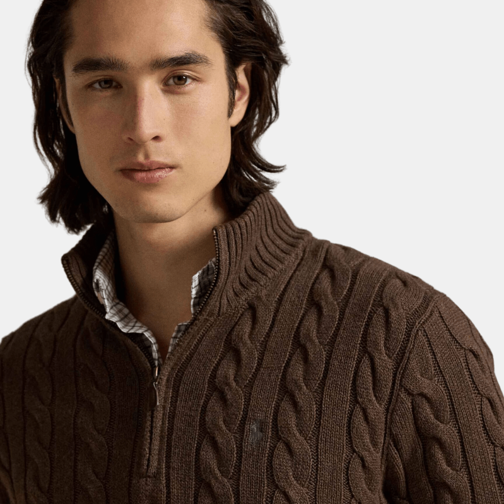Ralph Lauren Cable-Knit Quarter-Zip Jumper (Nutmeg Brown) - DIVA ONLINE STORE