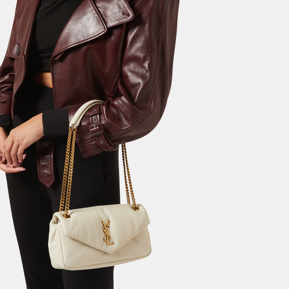 Saint Laurent Calypso In Plunged Lambskin (Blanc Vintage)