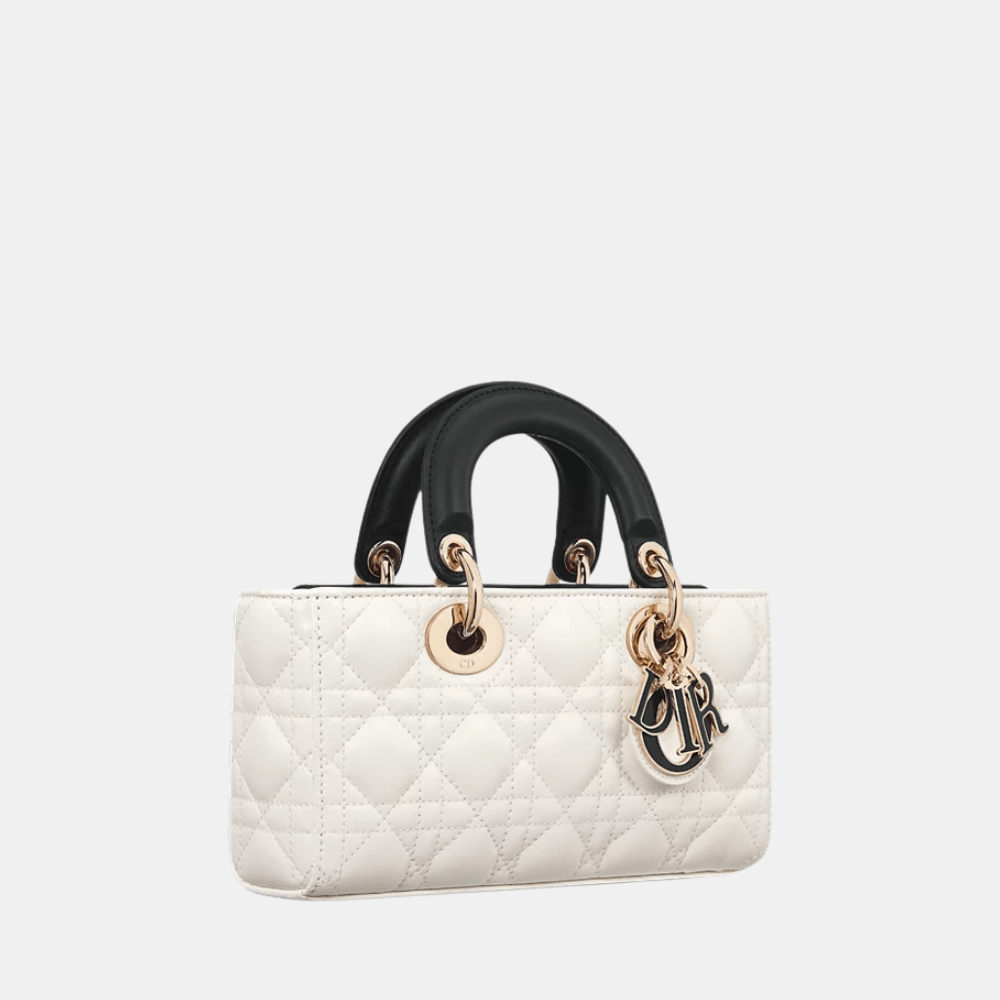 Dior Small Lady D-Joy Bag In Two-Tone Latte and Black Cannage Lambskin