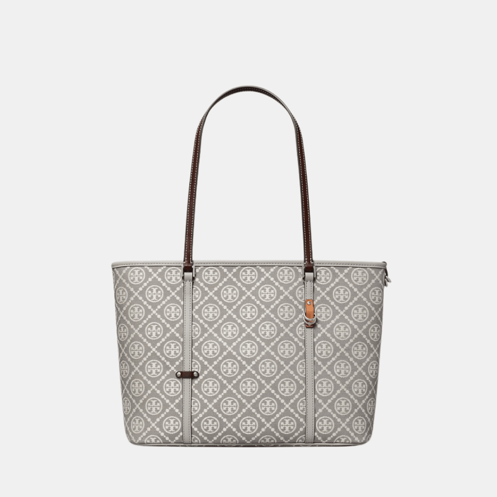 Tory Burch T Monogram Small Zip Tote (Gray) - DIVA ONLINE STORE