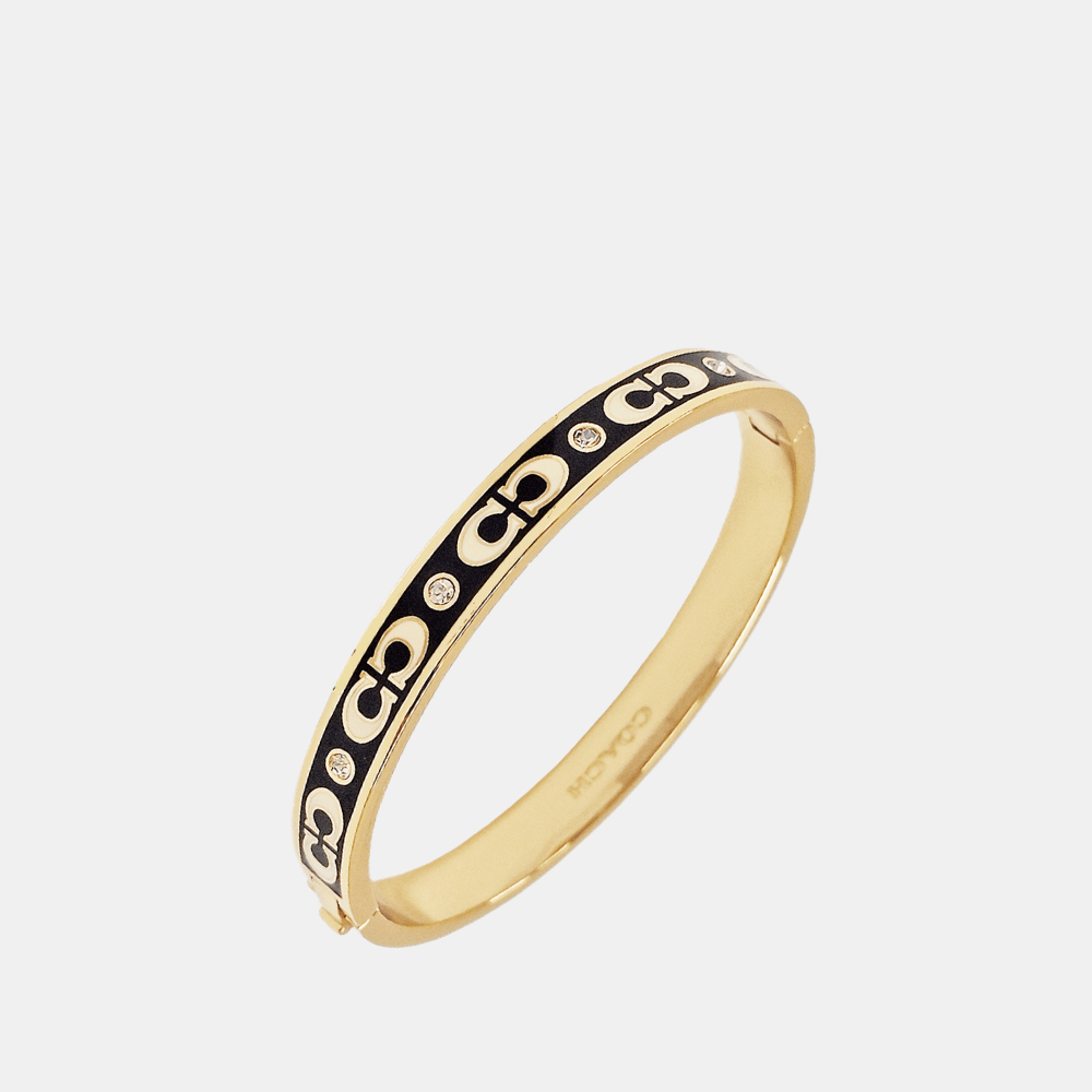 Coach Signature Enamel Hinged Bangle (Black) - DIVA ONLINE STORE