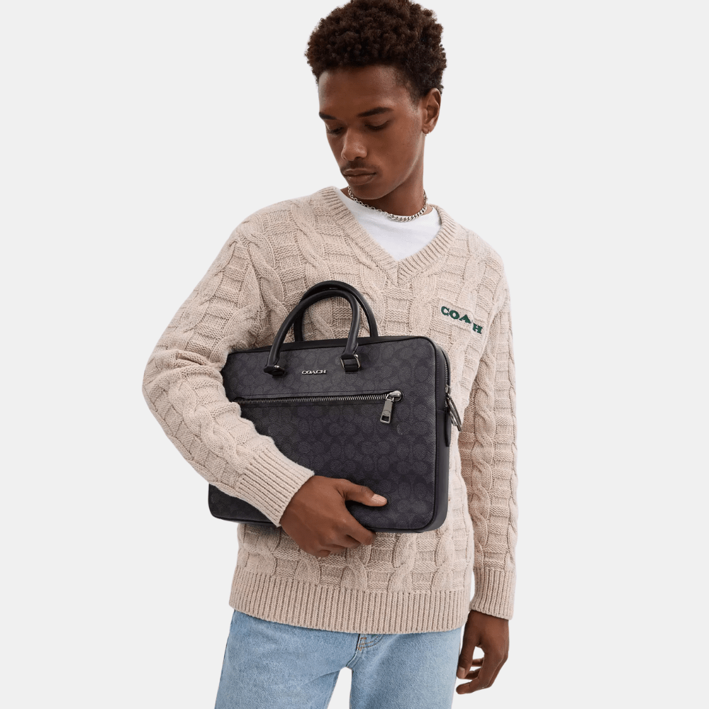 Coach Ethan Slim Brief In Signature Canvas - DIVA ONLINE STORE