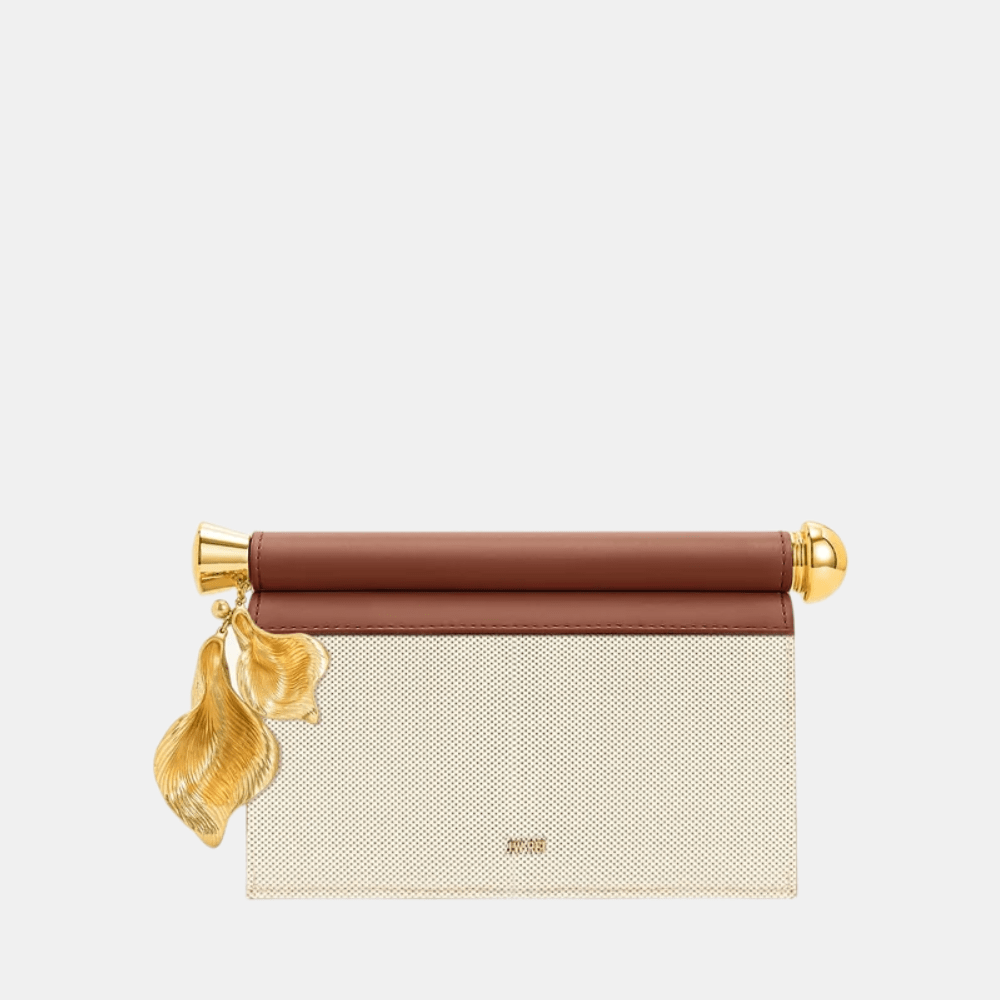 JW Pei Holly Metal Pendant Embellished Clutch (Brown Canvas) - DIVA ONLINE STORE
