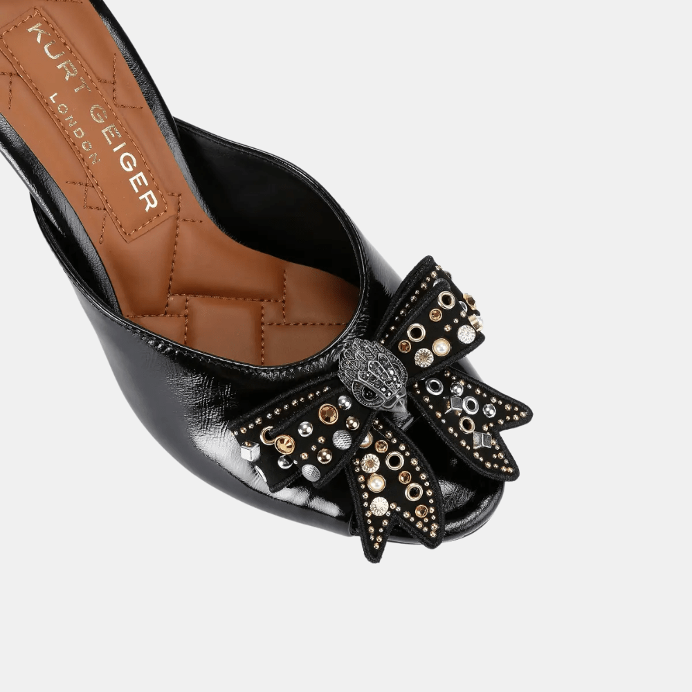 Kurt Geiger Belgravia Stud Bow Mule Heel (Black) - DIVA ONLINE STORE