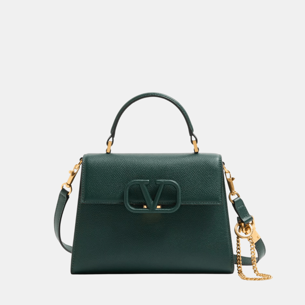 Valentino Small Vsling Grainy Calfskin Handbag (English Green)