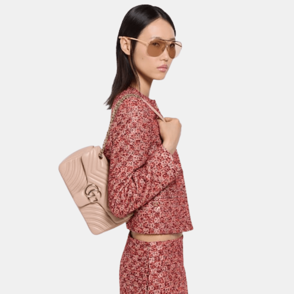 Gucci GG Marmont Medium Shoulder Bag In Pink Beige Leather - DIVA ONLINE STORE