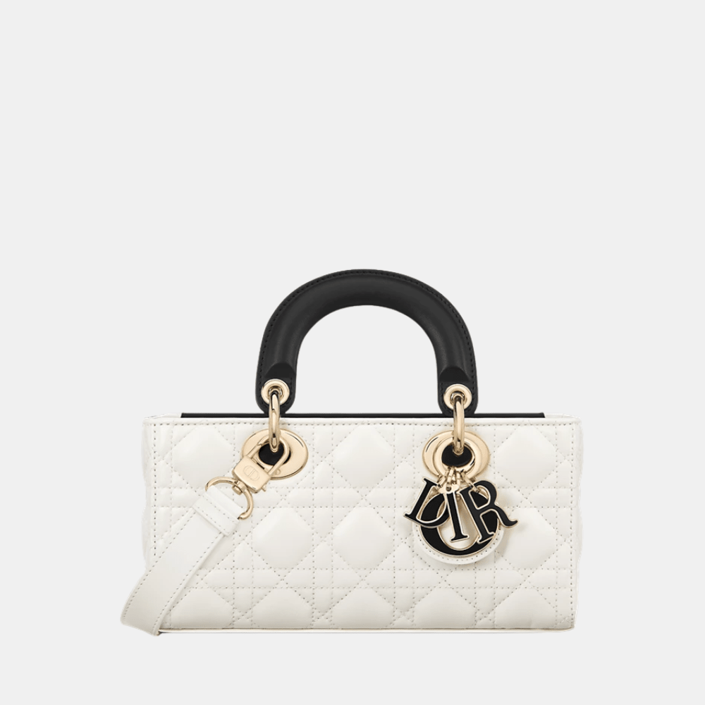 Dior Small Lady D-Joy Bag In Two-Tone Latte and Black Cannage Lambskin