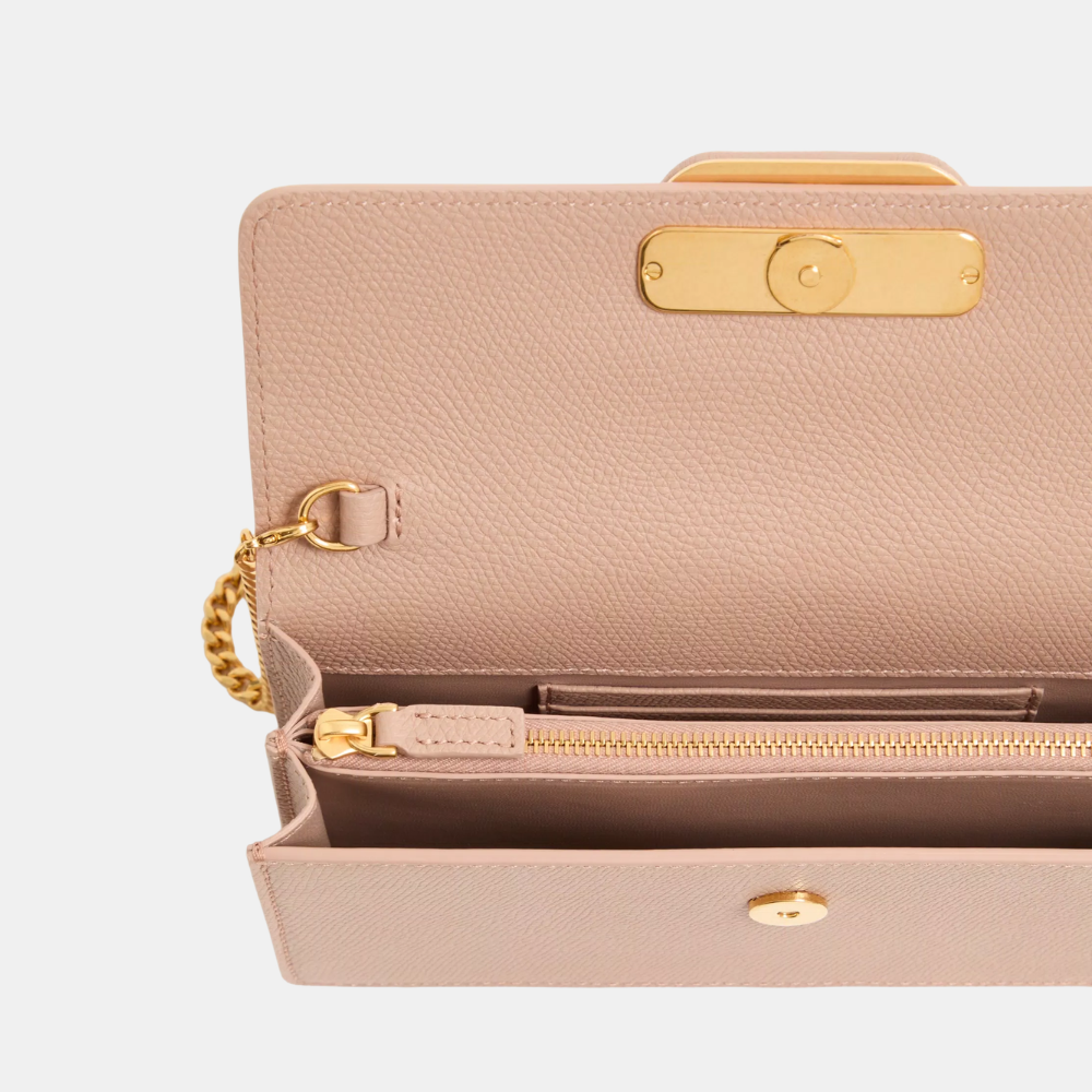 Valentino VLogo Signature Grainy Calfskin Wallet With Chain (Rose Cannelle)