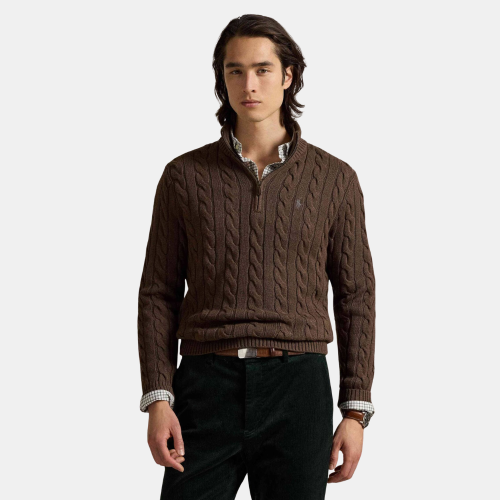 Ralph Lauren Cable-Knit Quarter-Zip Jumper (Nutmeg Brown)