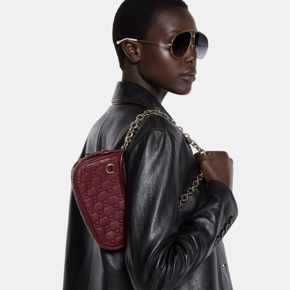 Gucci GG Emblem Mini Shoulder Bag In Rosso Ancora Red Leather