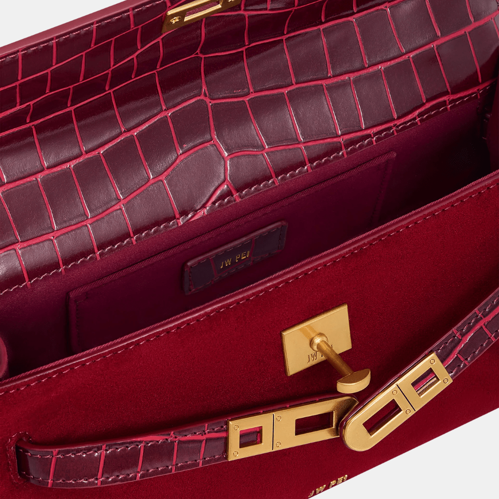 JW Pei Noor Faux Suede Top Handle Bag (Red) - DIVA ONLINE STORE