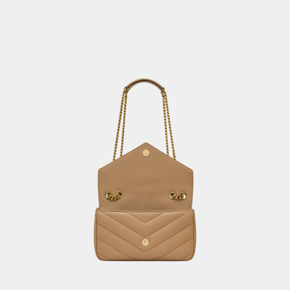 Saint Laurent Small Loulou Shoulder Bag In Matelassé Lambskin (Natural Tan)