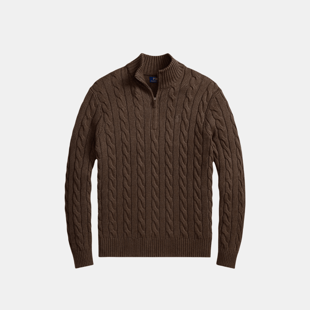 Ralph Lauren Cable-Knit Quarter-Zip Jumper (Nutmeg Brown) - DIVA ONLINE STORE