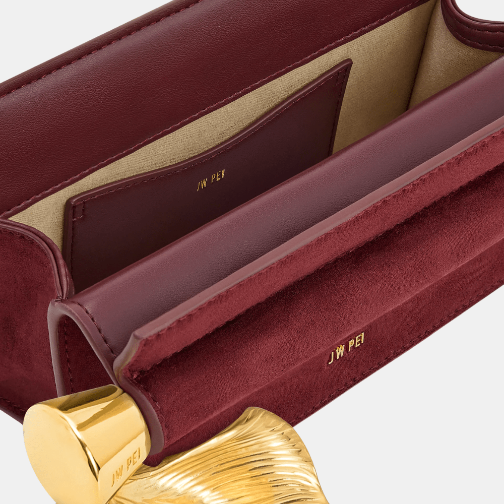 JW Pei Holly Faux Suede Metal Pendant Embellished Clutch (Reddish Brown) - DIVA ONLINE STORE