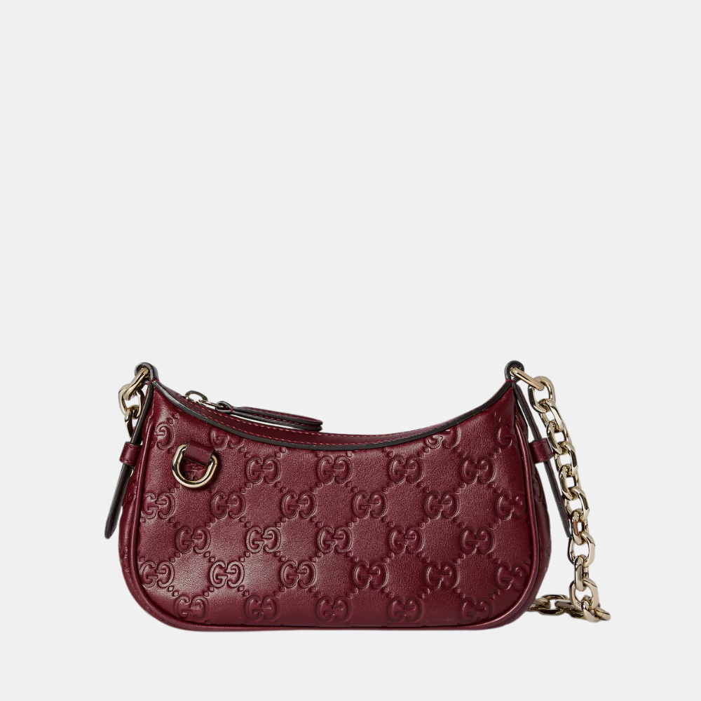 Gucci GG Emblem Mini Shoulder Bag In Rosso Ancora Red Leather