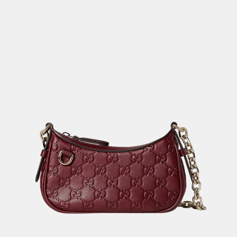 Gucci GG Emblem Mini Shoulder Bag In Rosso Ancora Red Leather - DIVA ONLINE STORE