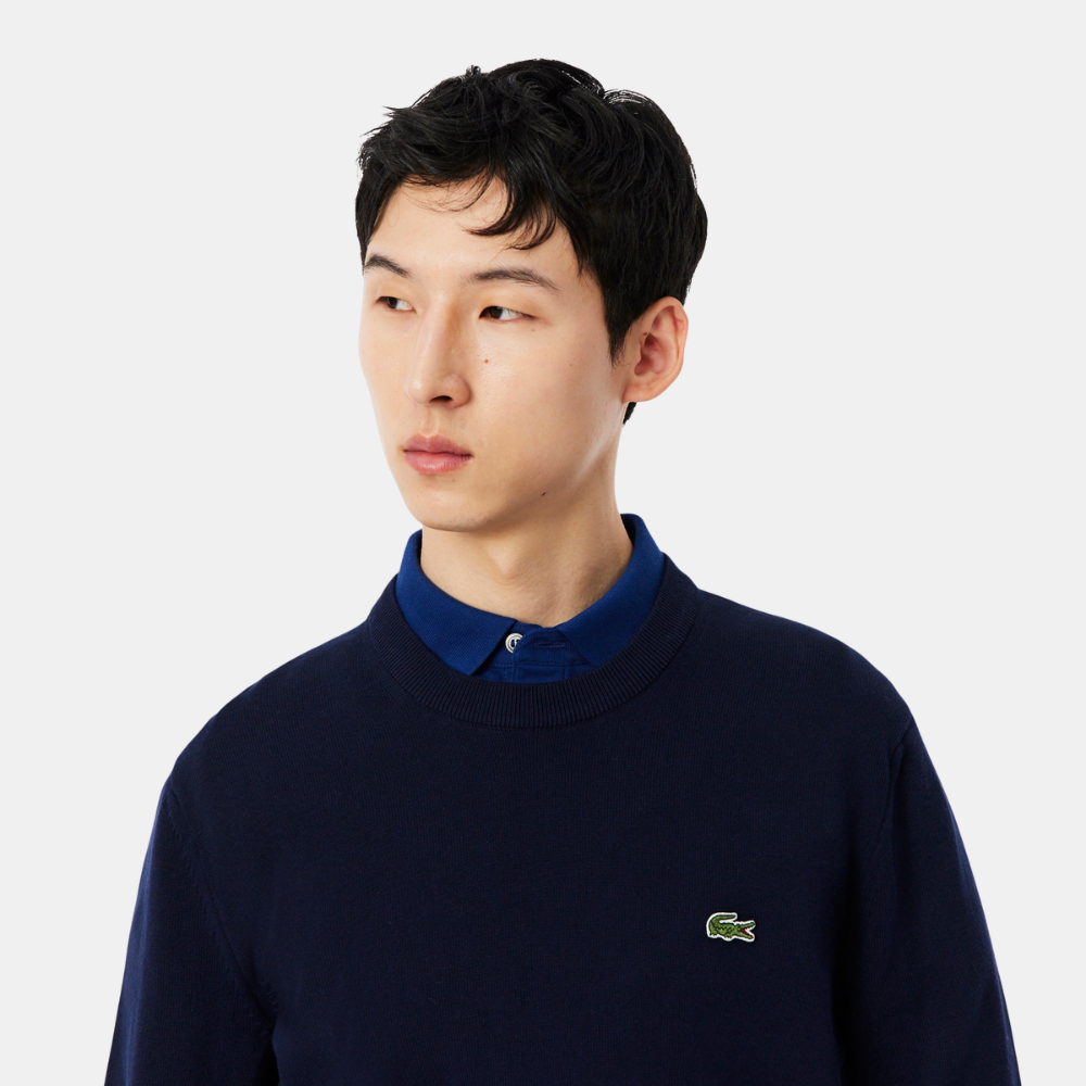Lacoste Crew Neck Cotton Sweater (Navy Blue)