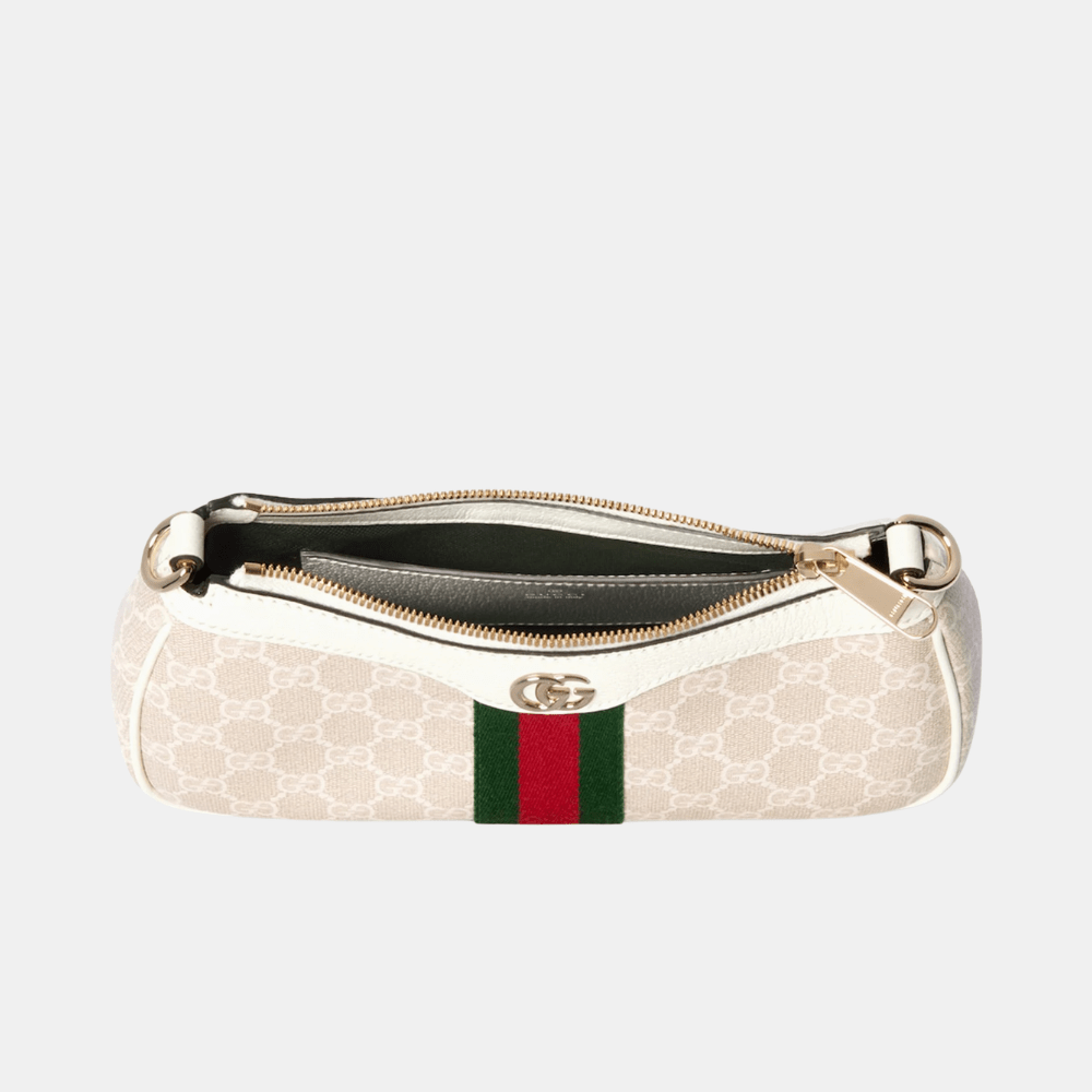 Gucci Ophidia Small Shoulder Bag In Beige And White GG Fabric - DIVA ONLINE STORE
