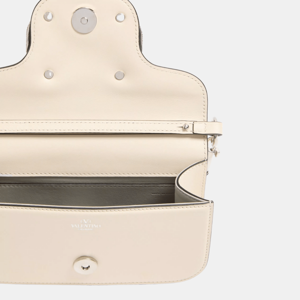 Valentino Garavani Locò Small Shoulder Bag With Jewel Logo (Ivory) - DIVA ONLINE STORE