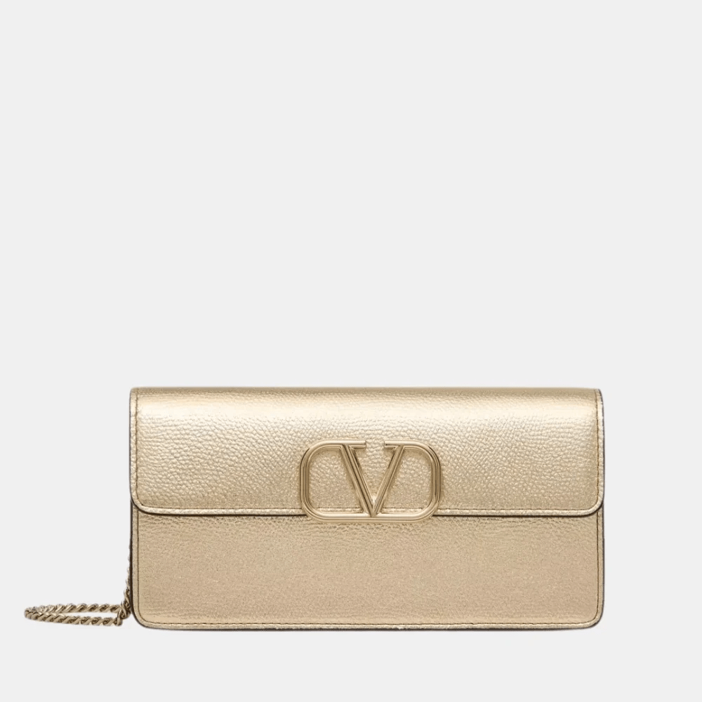 Valentino Vlogo Signature Metallic Grainy Calfskin Wallet With Chain - DIVA ONLINE STORE