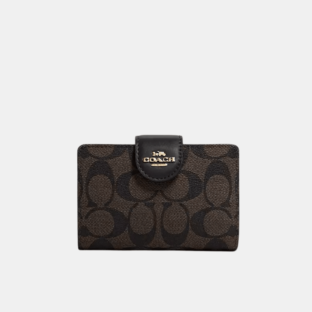 Coach Mini Wallet In Signature Canvas (Black/Walnut) - DIVA ONLINE STORE