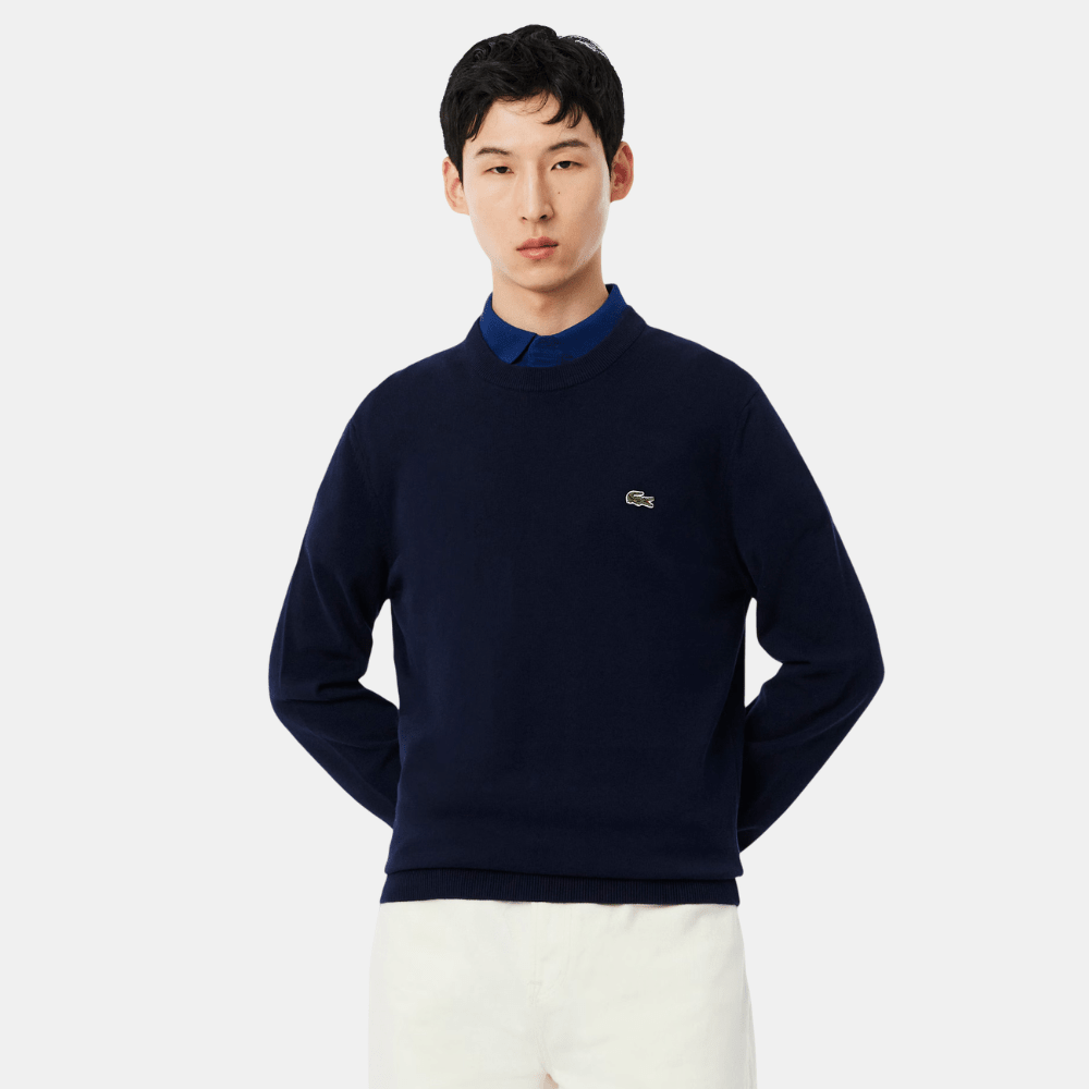 Lacoste Crew Neck Cotton Sweater (Navy Blue) - DIVA ONLINE STORE