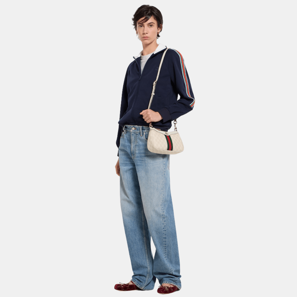 Gucci Ophidia Small Shoulder Bag In Beige And White GG Fabric - DIVA ONLINE STORE