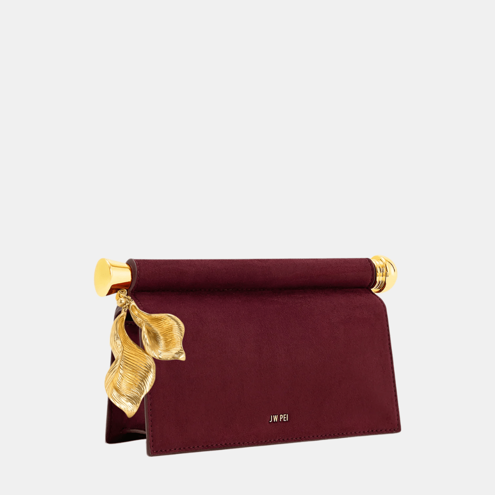 JW Pei Holly Faux Suede Metal Pendant Embellished Clutch (Reddish Brown) - DIVA ONLINE STORE