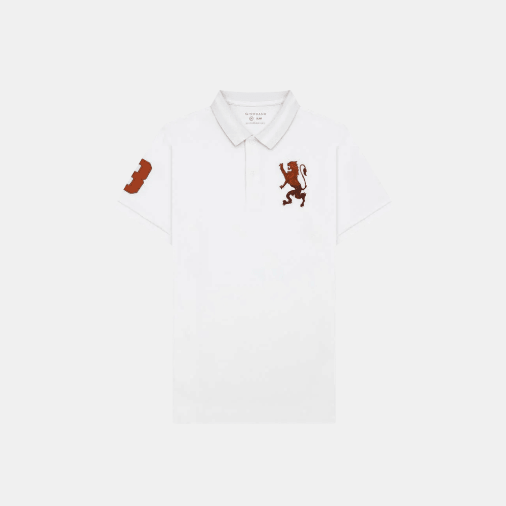 Giordano 3D Lion Polo Shirt (White) - DIVA ONLINE STORE